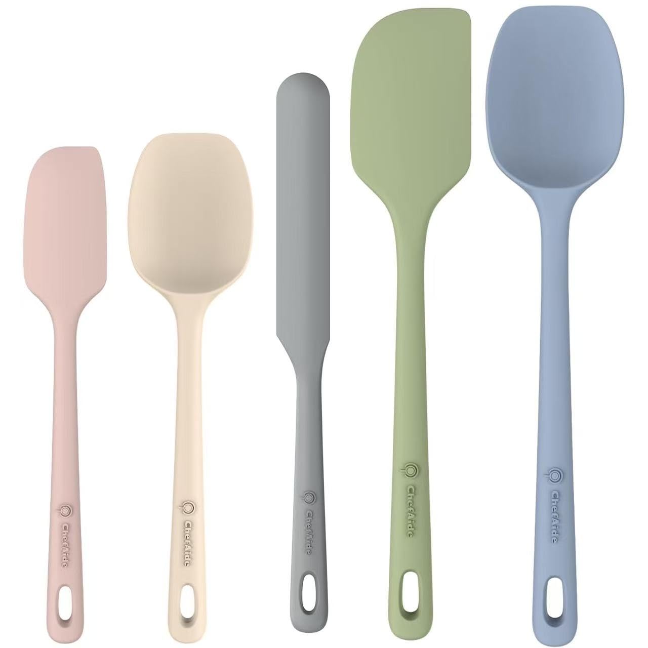 ChefAide 5 Pieces Silicone Spatula Set, Food Grade Rubber Spatula, Upgrade Strong Handle with Ergonomic