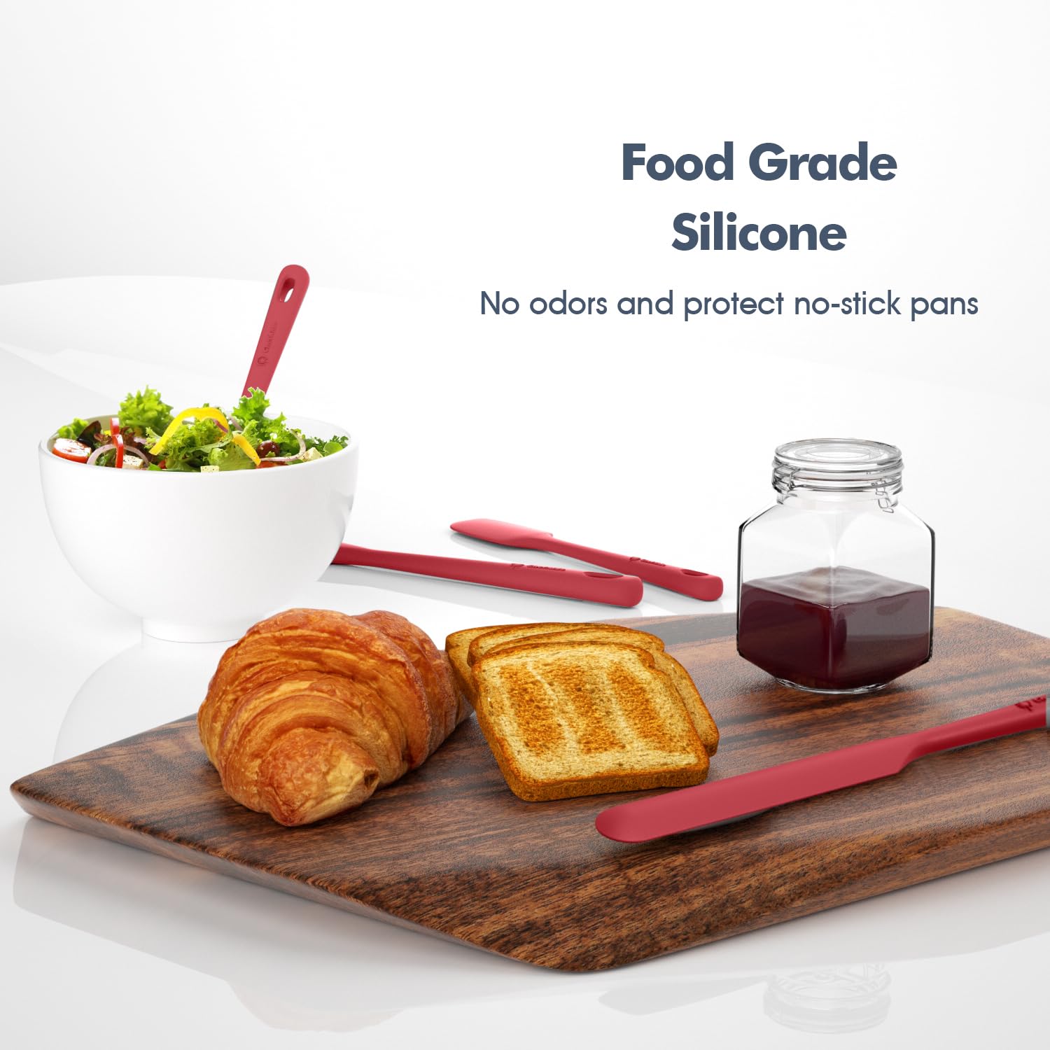 ChefAide 5 Pieces Silicone Spatula Set, Food Grade Rubber Spatula, Upgrade Strong Handle with Ergonomic Grip, Heat Resistant Up to 600°F for Nonstick Cookware, Cooking - My Kitchen Products