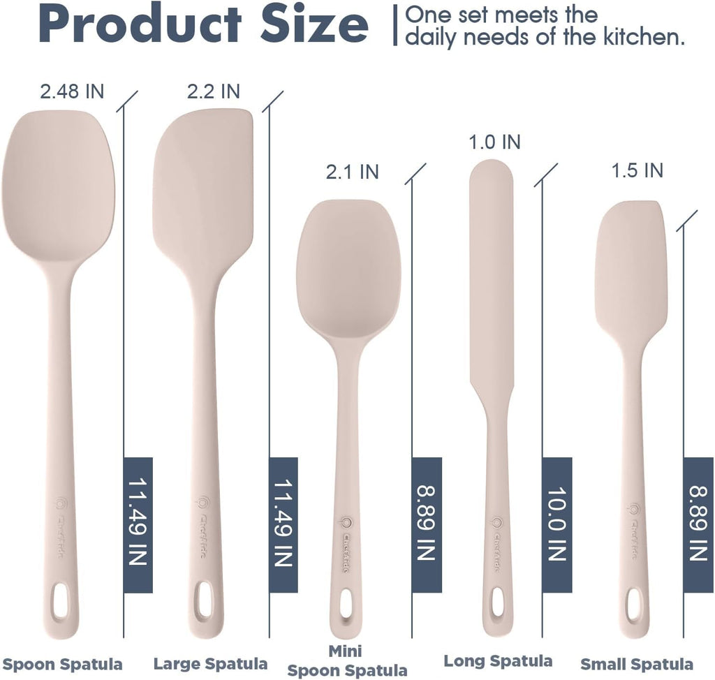 ChefAide 5 Pieces Silicone Spatula Set, Food Grade Rubber Spatula, Upgrade Strong Handle with Ergonomic Grip, Heat Resistant Up to 600°F for Nonstick Cookware, Cooking - My Kitchen Products