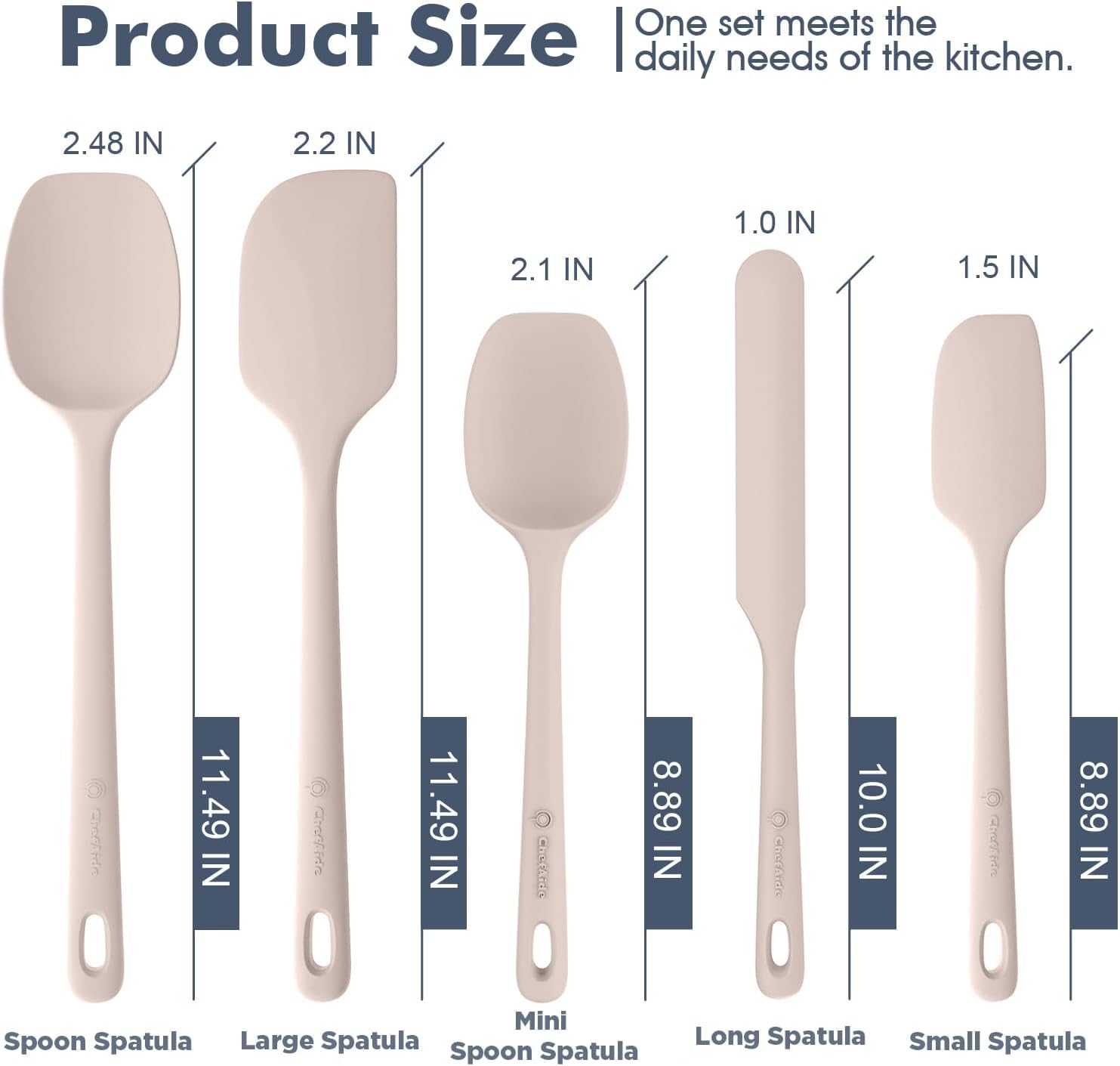 ChefAide 5 Pieces Silicone Spatula Set, Food Grade Rubber Spatula, Upgrade Strong Handle with Ergonomic Grip, Heat Resistant Up to 600°F for Nonstick Cookware, Cooking - My Kitchen Products