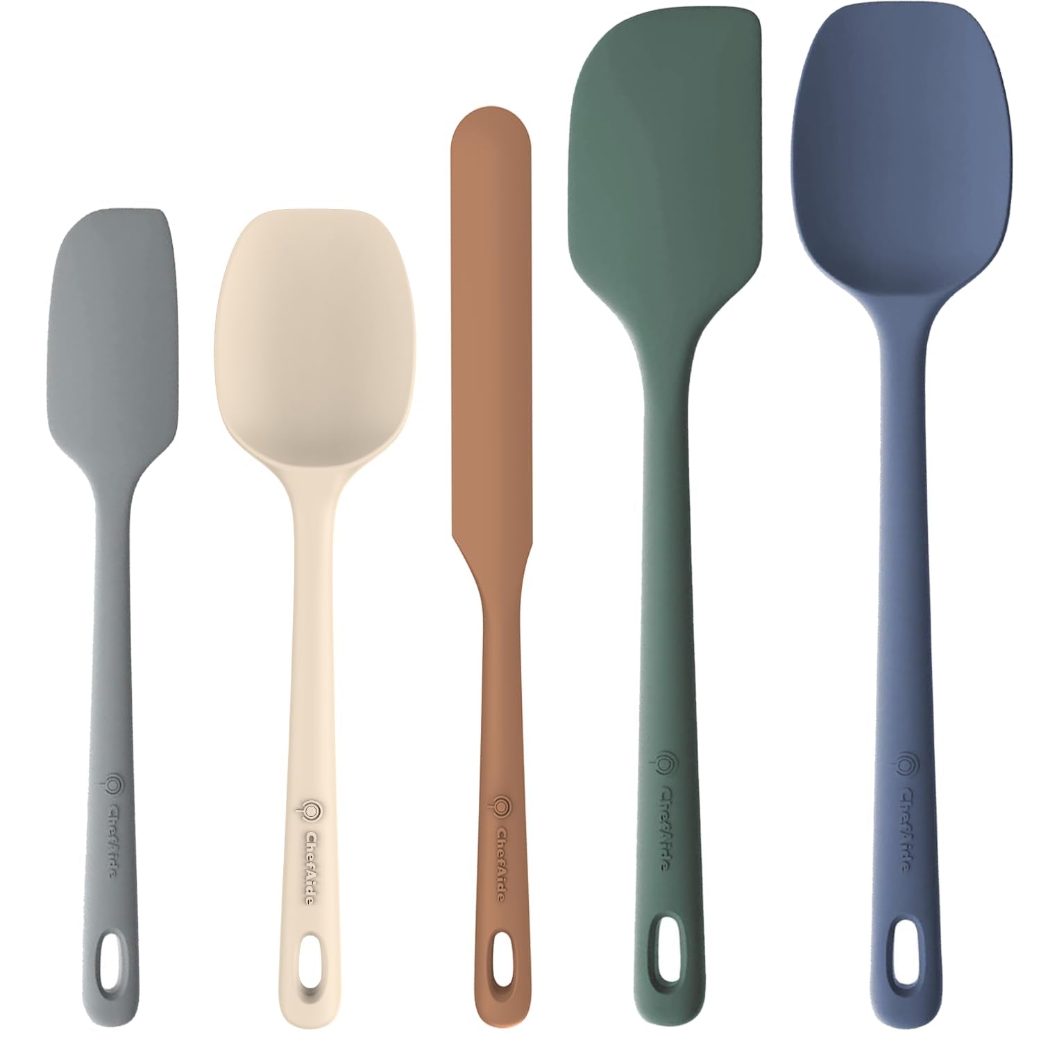 ChefAide 5 Pieces Silicone Spatula Set, Food Grade Rubber Spatula, Upgrade Strong Handle with Ergonomic
