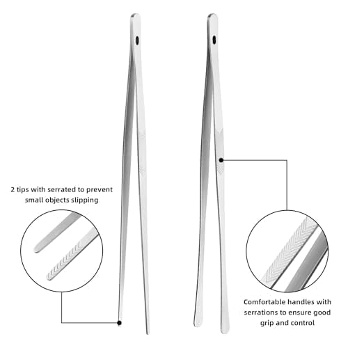 ChefBee Kitchen Cooking Tongs Tweezers - 2PCS 12" Stainless Steel Kitchen Utensils, Metal Fine Tweezers Tongs with Precision Serrated Tips for Chef, Serving Food, Grill, Culinary, Pasta, Salad, BBQ - My Kitchen Products