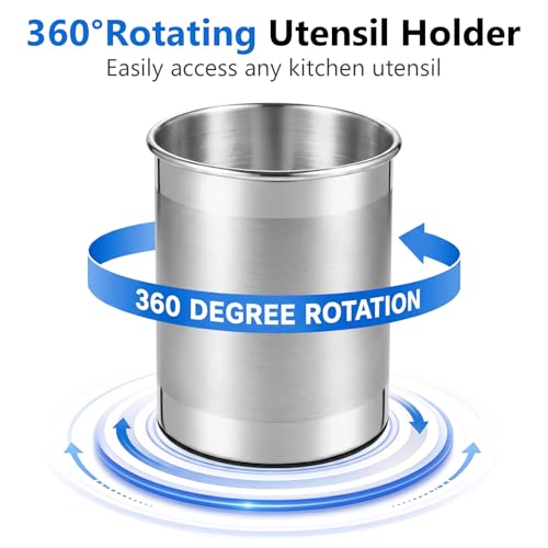 CHEFBEE Stainless Steel Utensil Holder - 360° Rotating Kitchen Cooking Utensil Crock Organizer for Countertop, Extra Large Silverware Tool Holder Caddy for Spatulas, Kitchen Counter Decor - My Kitchen Products