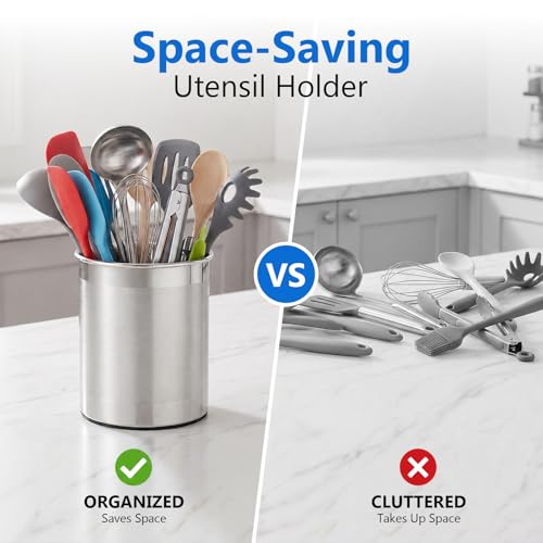 CHEFBEE Stainless Steel Utensil Holder - 360° Rotating Kitchen Cooking Utensil Crock Organizer for Countertop, Extra Large Silverware Tool Holder Caddy for Spatulas, Kitchen Counter Decor - My Kitchen Products