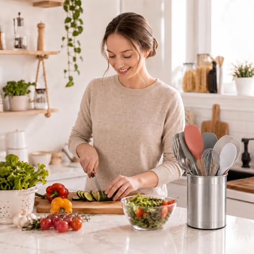 CHEFBEE Stainless Steel Utensil Holder - 360° Rotating Kitchen Cooking Utensil Crock Organizer for Countertop, Extra Large Silverware Tool Holder Caddy for Spatulas, Kitchen Counter Decor - My Kitchen Products