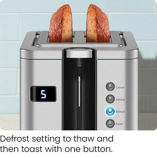 Chefman 2-Slice Digital Toaster, Pop-Up, Stainless Steel, Extra-Wide Slots For Bagels, Defrost, Reheat, Cancel Functions, Removable Crumb Tray - My Kitchen Products