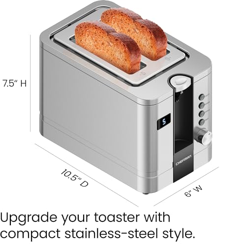 Chefman 2-Slice Digital Toaster, Pop-Up, Stainless Steel, Extra-Wide Slots For Bagels, Defrost, Reheat, Cancel Functions, Removable Crumb Tray - My Kitchen Products
