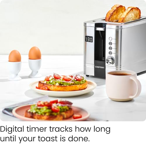 Chefman 2-Slice Digital Toaster, Pop-Up, Stainless Steel, Extra-Wide Slots For Bagels, Defrost, Reheat, Cancel Functions, Removable Crumb Tray - My Kitchen Products