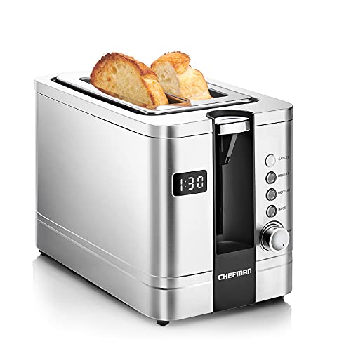 Chefman 2-Slice Digital Toaster, Pop-Up, Stainless Steel, Extra-Wide Slots For Bagels, Defrost, Reheat, Cancel Functions, Removable Crumb Tray - My Kitchen Products