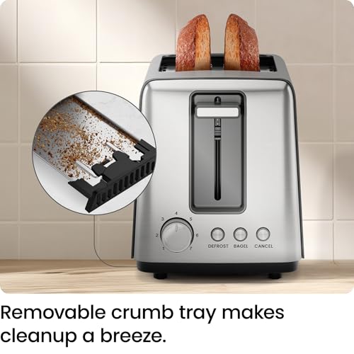 Chefman 2 Slice Toaster, 7 Shade Settings, Removable Crumb Tray, Thick Bread and Bagel Toaster with Defrost and Cancel Buttons – Black - My Kitchen Products