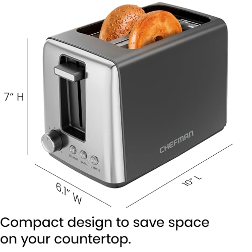 Chefman 2 Slice Toaster, 7 Shade Settings, Removable Crumb Tray, Thick Bread and Bagel Toaster with Defrost and Cancel Buttons – Black - My Kitchen Products