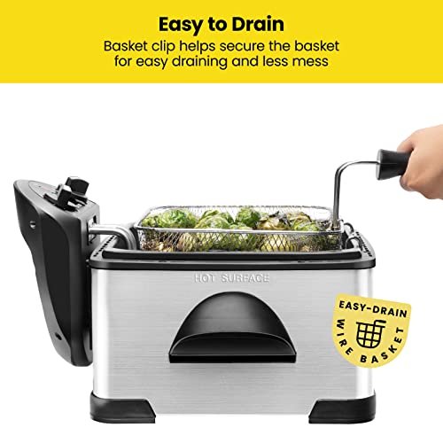 Chefman 4.5 Liter Deep Fryer w/Basket Strainer, XL Jumbo Size, Adjustable Temperature & Timer, Perfect for Fried Chicken, Shrimp, French Fries, Chips & More, Removable Oil-Container, Stainless Steel - My Kitchen Products