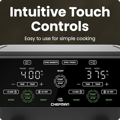 CHEFMAN 6 Quart Dual Basket Air Fryer Oven with Easy View Windows, Sync Finish, Hi-Fry, Auto Shutoff, 2 Independent 3Qt Nonstick Dishwasher Safe Frying Baskets, Digital Double Air Fryer - Black - My Kitchen Products