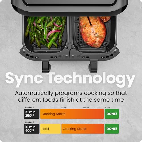 CHEFMAN 6 Quart Dual Basket Air Fryer Oven with Easy View Windows, Sync Finish, Hi-Fry, Auto Shutoff, 2 Independent 3Qt Nonstick Dishwasher Safe Frying Baskets, Digital Double Air Fryer - Black - My Kitchen Products