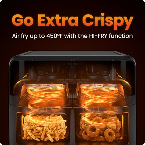 CHEFMAN 6 Quart Dual Basket Air Fryer Oven with Easy View Windows, Sync Finish, Hi-Fry, Auto Shutoff, 2 Independent 3Qt Nonstick Dishwasher Safe Frying Baskets, Digital Double Air Fryer - Black - My Kitchen Products