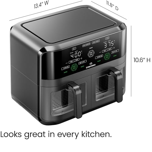 CHEFMAN 6 Quart Dual Basket Air Fryer Oven with Easy View Windows, Sync Finish, Hi-Fry, Auto Shutoff, 2 Independent 3Qt Nonstick Dishwasher Safe Frying Baskets, Digital Double Air Fryer - Black - My Kitchen Products