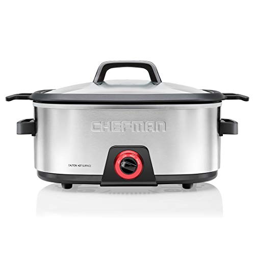 Chefman 6-Quart Slow Cooker, Electric Countertop Cooking, Stovetop & Oven-Safe Removable Insert for Browning & Sautéing, Family-Size Soups & Stews, Nonstick & Dishwasher-Safe Interior,Stainless Steel - My Kitchen Products