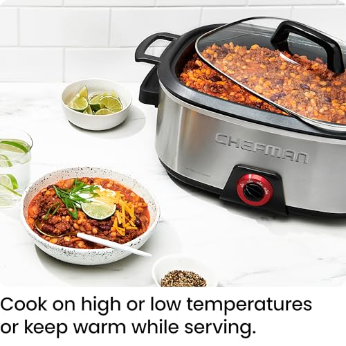 Chefman 6-Quart Slow Cooker, Electric Countertop Cooking, Stovetop & Oven-Safe Removable Insert for Browning & Sautéing, Family-Size Soups & Stews, Nonstick & Dishwasher-Safe Interior,Stainless Steel - My Kitchen Products