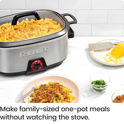 Chefman 6-Quart Slow Cooker, Electric Countertop Cooking, Stovetop & Oven-Safe Removable Insert for Browning & Sautéing, Family-Size Soups & Stews, Nonstick & Dishwasher-Safe Interior,Stainless Steel - My Kitchen Products