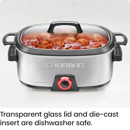 Chefman 6-Quart Slow Cooker, Electric Countertop Cooking, Stovetop & Oven-Safe Removable Insert for Browning & Sautéing, Family-Size Soups & Stews, Nonstick & Dishwasher-Safe Interior,Stainless Steel - My Kitchen Products