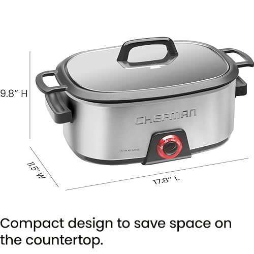 Chefman 6-Quart Slow Cooker, Electric Countertop Cooking, Stovetop & Oven-Safe Removable Insert for Browning & Sautéing, Family-Size Soups & Stews, Nonstick & Dishwasher-Safe Interior,Stainless Steel - My Kitchen Products
