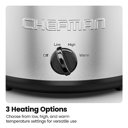 Chefman 6 Quart Slow Cooker with Locking Lid, Ceramic Crock with Portable Cook and Carry Travel Latching Lock, Large Easy Clean Dishwasher Safe Pot Insert, Manual 3 Heat Settings, Stainless Steel - My Kitchen Products