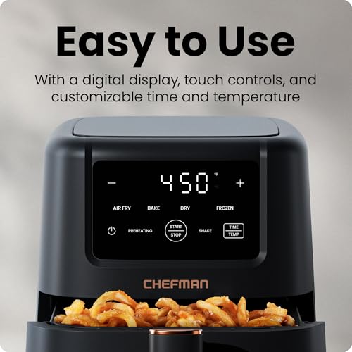 Chefman Air Fryer – 4-in-1 Slim 3.5 QT Airfryer, Air Fry, Bake, Dehydrate, Frozen, 450°F Max Temp for Extra Crispy Results in Minutes, Nonstick Ceramic Coating, Dishwasher-Safe Accessories - Black - My Kitchen Products