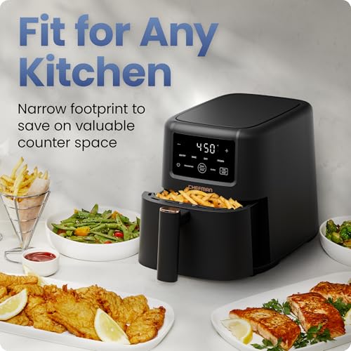 Chefman Air Fryer – 4-in-1 Slim 3.5 QT Airfryer, Air Fry, Bake, Dehydrate, Frozen, 450°F Max Temp for Extra Crispy Results in Minutes, Nonstick Ceramic Coating, Dishwasher-Safe Accessories - Black - My Kitchen Products