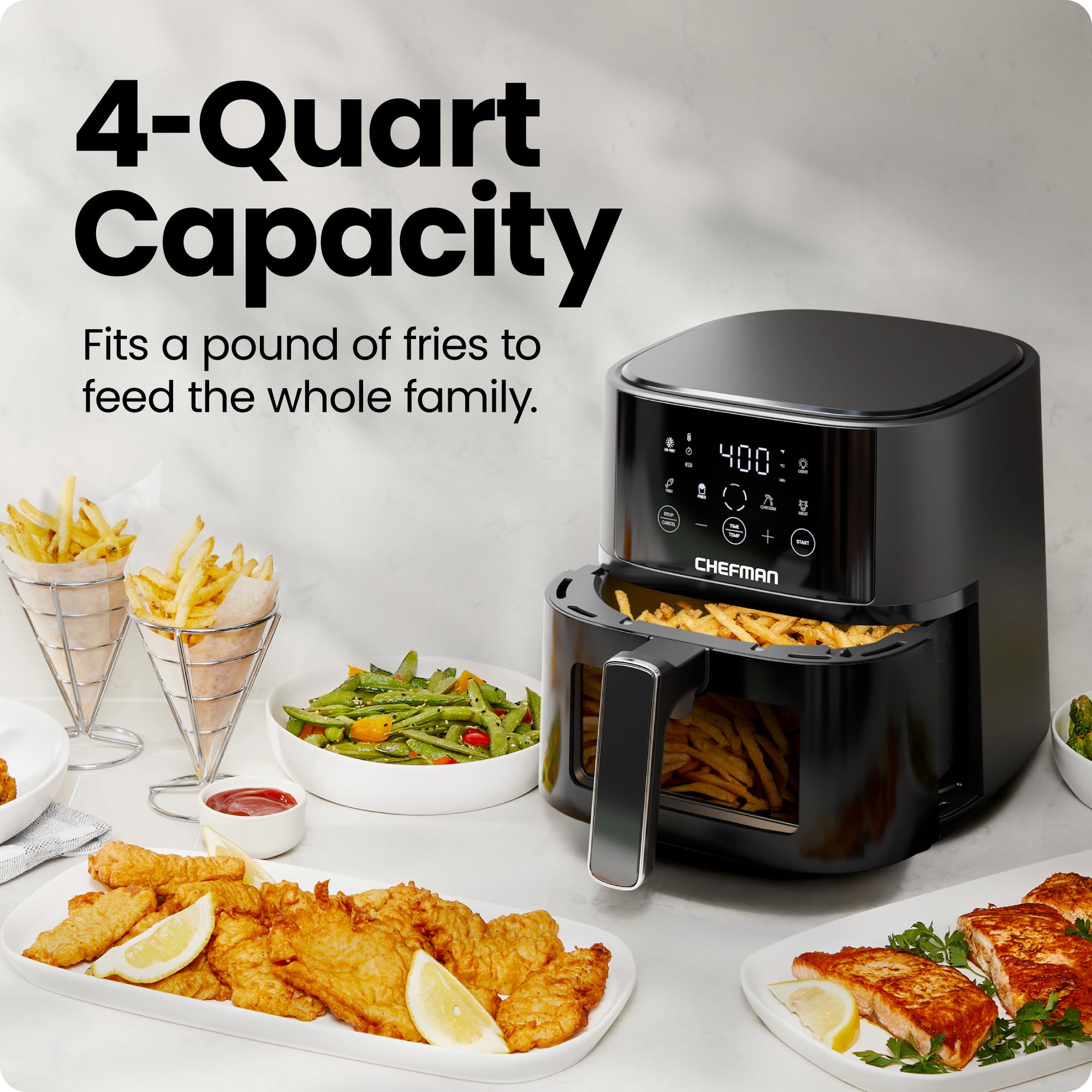 Chefman Air Fryer – 4 QT Compact Airfryer for Quick & Easy Meals, Features Hi-Fry Technology for Extra Crisp, Easy-View Window, Touch Controls with 4 Presets, Nonstick & Dishwasher Safe Basket - Black - My Kitchen Products