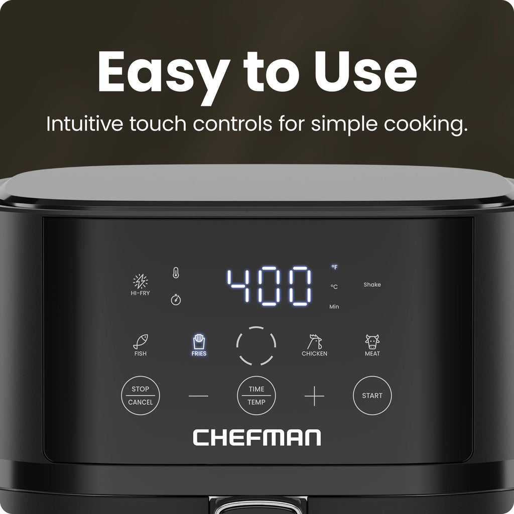 Chefman Air Fryer – 4 QT Compact Airfryer for Quick & Easy Meals in Minutes, Features Hi-Fry Technology for Extra Crisp, Touchscreen Controls with 4 Presets, Nonstick & Dishwasher Safe Basket - Black - My Kitchen Products