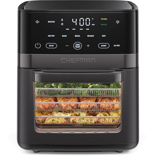 Chefman Air Fryer 6-in-1, XL 14-Quart Multifunctional Airfryer with Touchscreen Controls, Rotisserie, Food Dehydrator, Convection Oven, Bake, Broil, and Reheat Functions, Windowed Door – Black - My Kitchen Products