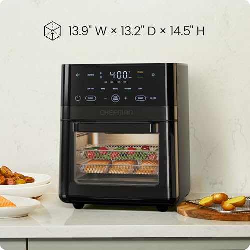 Chefman Air Fryer 6-in-1, XL 14-Quart Multifunctional Airfryer with Touchscreen Controls, Rotisserie, Food Dehydrator, Convection Oven, Bake, Broil, and Reheat Functions, Windowed Door – Black - My Kitchen Products