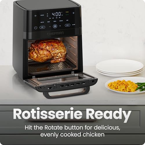 Chefman Air Fryer 6-in-1, XL 14-Quart Multifunctional Airfryer with Touchscreen Controls, Rotisserie, Food Dehydrator, Convection Oven, Bake, Broil, and Reheat Functions, Windowed Door – Black - My Kitchen Products
