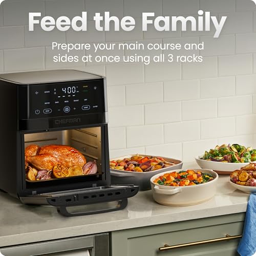 Chefman Air Fryer 6-in-1, XL 14-Quart Multifunctional Airfryer with Touchscreen Controls, Rotisserie, Food Dehydrator, Convection Oven, Bake, Broil, and Reheat Functions, Windowed Door – Black - My Kitchen Products