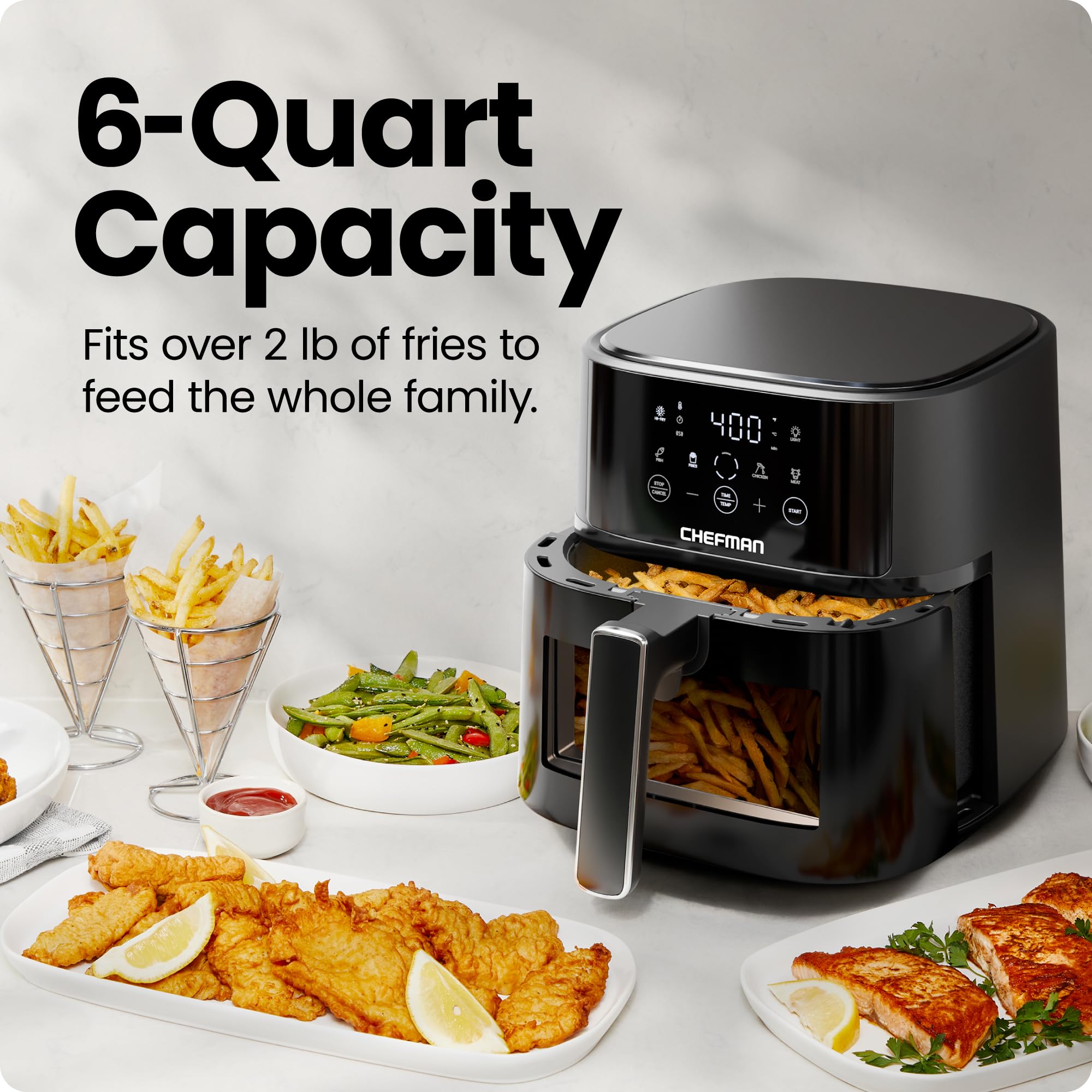 Chefman Air Fryer – 6 QT Compact Airfryer for Quick & Easy Meals, Features Hi-Fry Technology for Extra Crisp, Easy-View Window, Touch Controls with 4 Presets, Nonstick & Dishwasher Safe Basket - Black - My Kitchen Products