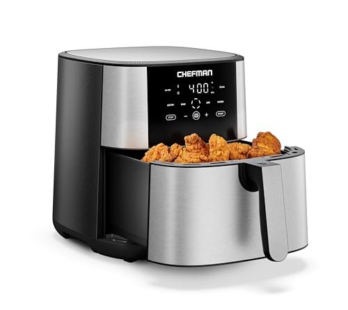 Chefman Air Fryer 8 Qt | TurboFry® 4-in-1 with 450°F Hi-Fry Option for Crispier Results | Bake, Dehydrate, Frozen | XL Nonstick Dishwasher-Safe Basket | Stainless Steel - My Kitchen Products