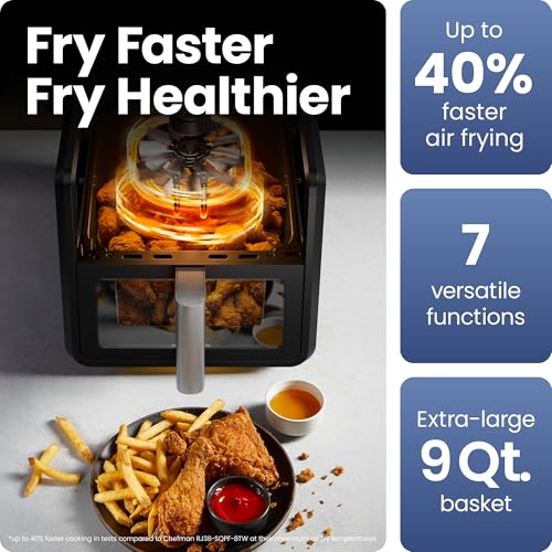 Chefman Air Fryer 9 Qt | TurboFry 7-in-1 High-Powered 450°F Cooking for Crispier and Even Results | XL Basket with Viewing Window | Air Fry, Bake, Broil, Reheat, Dehydrate, Defrost, Keep Warm - My Kitchen Products