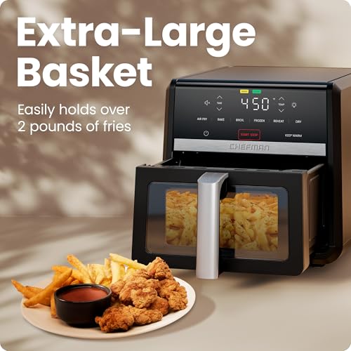 Chefman Air Fryer 9 Qt | TurboFry 7-in-1 High-Powered 450°F Cooking for Crispier and Even Results | XL Basket with Viewing Window | Air Fry, Bake, Broil, Reheat, Dehydrate, Defrost, Keep Warm - My Kitchen Products