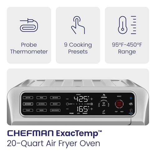 Chefman Air Fryer Toaster Oven Combo with Probe Thermometer, 12-In-1 Stainless Steel Convection Countertop, 10 Inch Pizza, 4 Slices of Toast, Cooking, Baking, Toasting, Roaster Oven Airfryer 20QT (Renewed) - My Kitchen Products