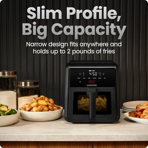 Chefman Air Fryer TurboFry 7-Qt, 6-in-1 High-Powered 450°F Cooking for Crispier Results, Compact Space-Saving Design, Air Fry, Bake, Broil, Reheat, Dehydrate, Defrost, Fast & Even Cooking – Black - My Kitchen Products