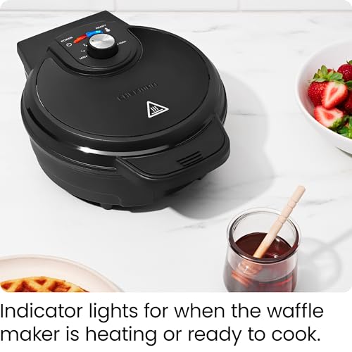 Chefman Anti-Overflow Belgian Waffle Maker w/Shade Selector, Temperature Control, Mess Free Moat, Round Iron w/Nonstick Plates & Cool Touch Handle, Measuring Cup Included, Black - My Kitchen Products