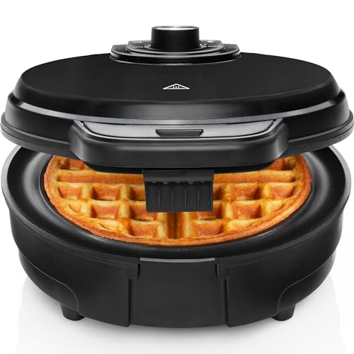 Chefman Anti-Overflow Belgian Waffle Maker w/Shade Selector, Temperature Control, Mess Free Moat, Round Iron w/Nonstick Plates & Cool Touch Handle, Measuring Cup Included, Black - My Kitchen Products