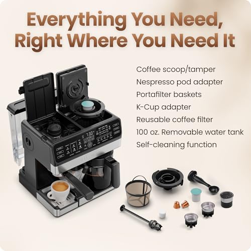 Chefman Coffee Maker Espresso Machine Combo, 8-in-1 Coffee Station with Automatic Milk Frother for Lattes, Cappuccinos, Macchiatos, 20-Bar Pump, 12-Cup Carafe & 3L Water Tank - Black - My Kitchen Products