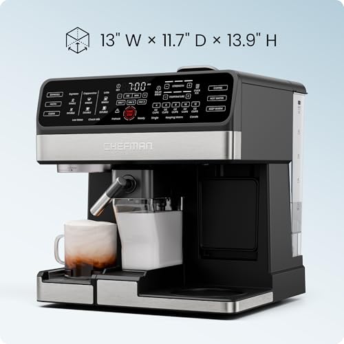 Chefman Coffee Maker Espresso Machine Combo, 8-in-1 Coffee Station with Automatic Milk Frother for Lattes, Cappuccinos, Macchiatos, 20-Bar Pump, 12-Cup Carafe & 3L Water Tank - Black - My Kitchen Products