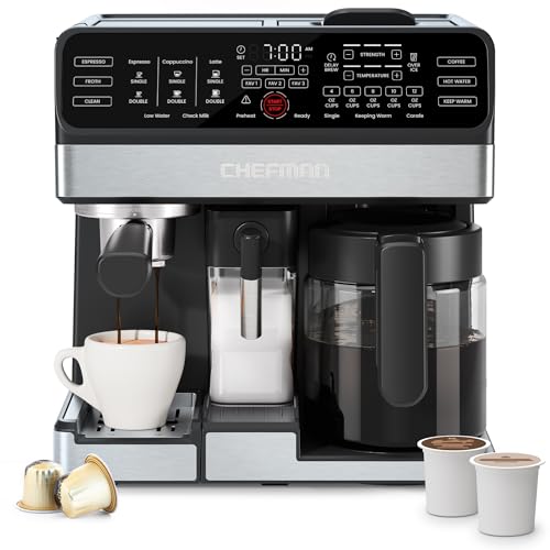 Chefman Coffee Maker Espresso Machine Combo, 8-in-1 Coffee Station with Automatic Milk Frother for Lattes, Cappuccinos, Macchiatos, 20-Bar Pump, 12-Cup Carafe & 3L Water Tank - Black - My Kitchen Products
