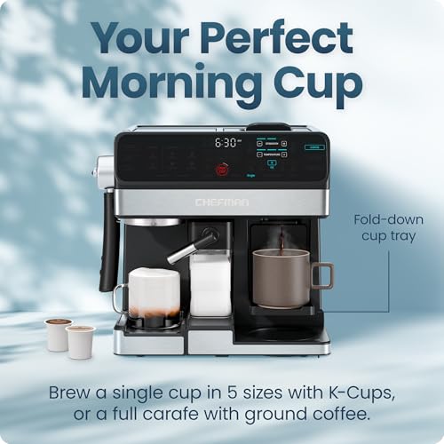 Chefman Coffee Maker Espresso Machine Combo, 8-in-1 Coffee Station with Automatic Milk Frother for Lattes, Cappuccinos, Macchiatos, 20-Bar Pump, 12-Cup Carafe & 3L Water Tank - Black - My Kitchen Products