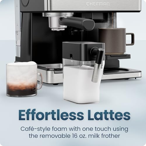Chefman Coffee Maker Espresso Machine Combo, 8-in-1 Coffee Station with Automatic Milk Frother for Lattes, Cappuccinos, Macchiatos, 20-Bar Pump, 12-Cup Carafe & 3L Water Tank - Black - My Kitchen Products
