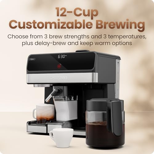Chefman Coffee Maker Espresso Machine Combo, 8-in-1 Coffee Station with Automatic Milk Frother for Lattes, Cappuccinos, Macchiatos, 20-Bar Pump, 12-Cup Carafe & 3L Water Tank - Black - My Kitchen Products