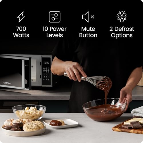 Chefman Compact Countertop Microwave Oven 0.7 Cu. Ft., 700W with 10 Power Levels, 3 Cooking Presets with One-Touch Express Cook, 2 Defrost Settings, Child Safety Lock, & Mute Button – Stainless Steel - My Kitchen Products