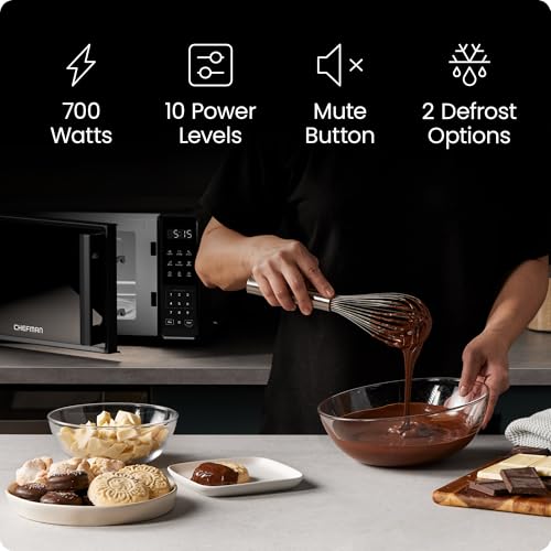 Chefman Countertop Microwave Oven 0.7 Cu. Ft., 700 Watts with 10 Power Levels, 6 Cooking Presets with One-Touch Express Cook, Eco Mode, Child Safety Lock, & Mute Button - Black - My Kitchen Products